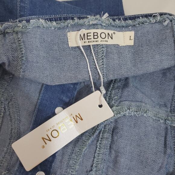 NWT Mebon | Y2K 90s Denim Button Front Strapless Tube Dress Pockets Stretch - Picture 6 of 8